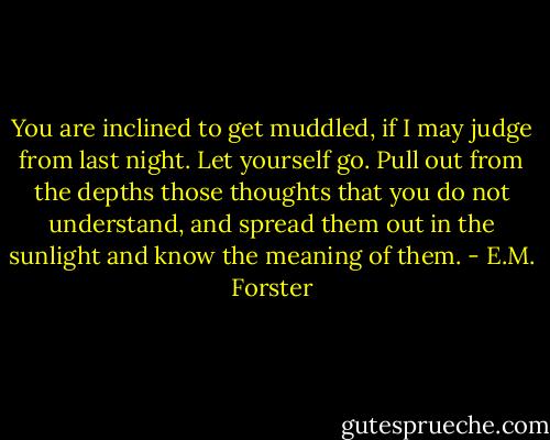 You are inclined to get muddled, if I may judge from last night. Let yourself go. Pull out from the depths those thoughts that you do not understand, and spread them out in the sunlight and know the meaning of them. - E.M. Forster