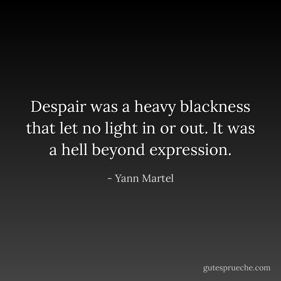 Despair was a heavy blackness that let no light in or out. It was a hell beyond expression. - Yann Martel