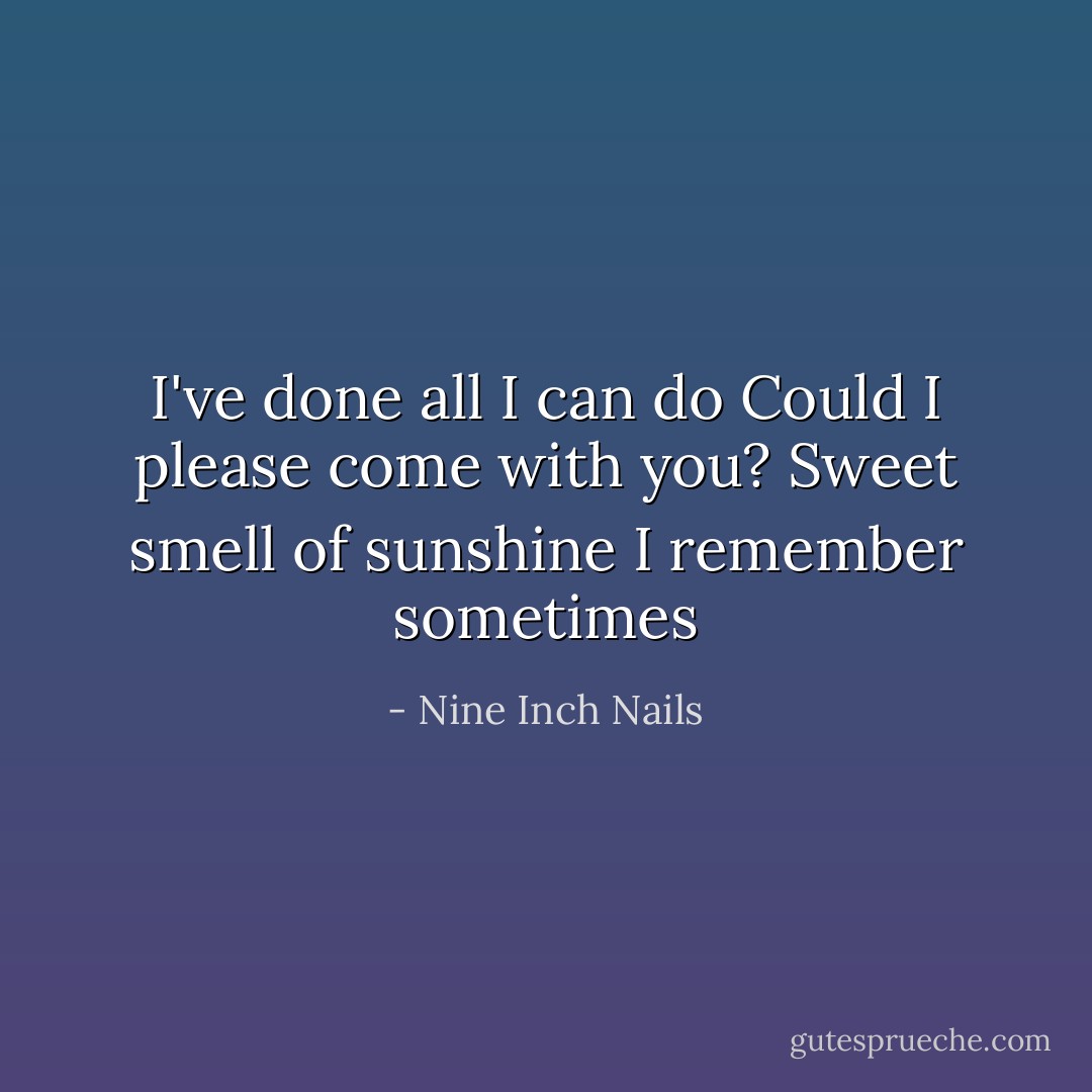 I've done all I can do<br />Could I please come with you?<br />Sweet smell of sunshine<br />I remember sometimes - Nine Inch Nails