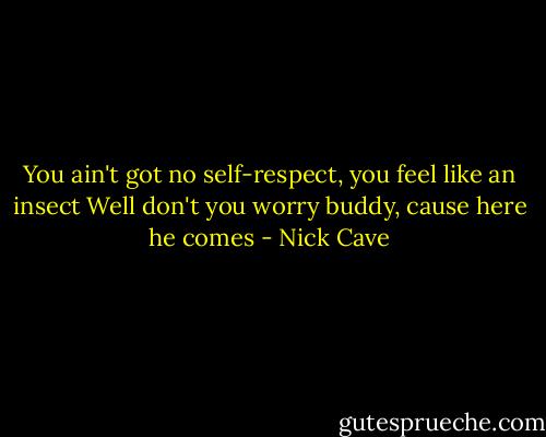 You ain't got no self-respect,<br />you feel like an insect<br />Well don't you worry buddy,<br />cause here he comes - Nick Cave