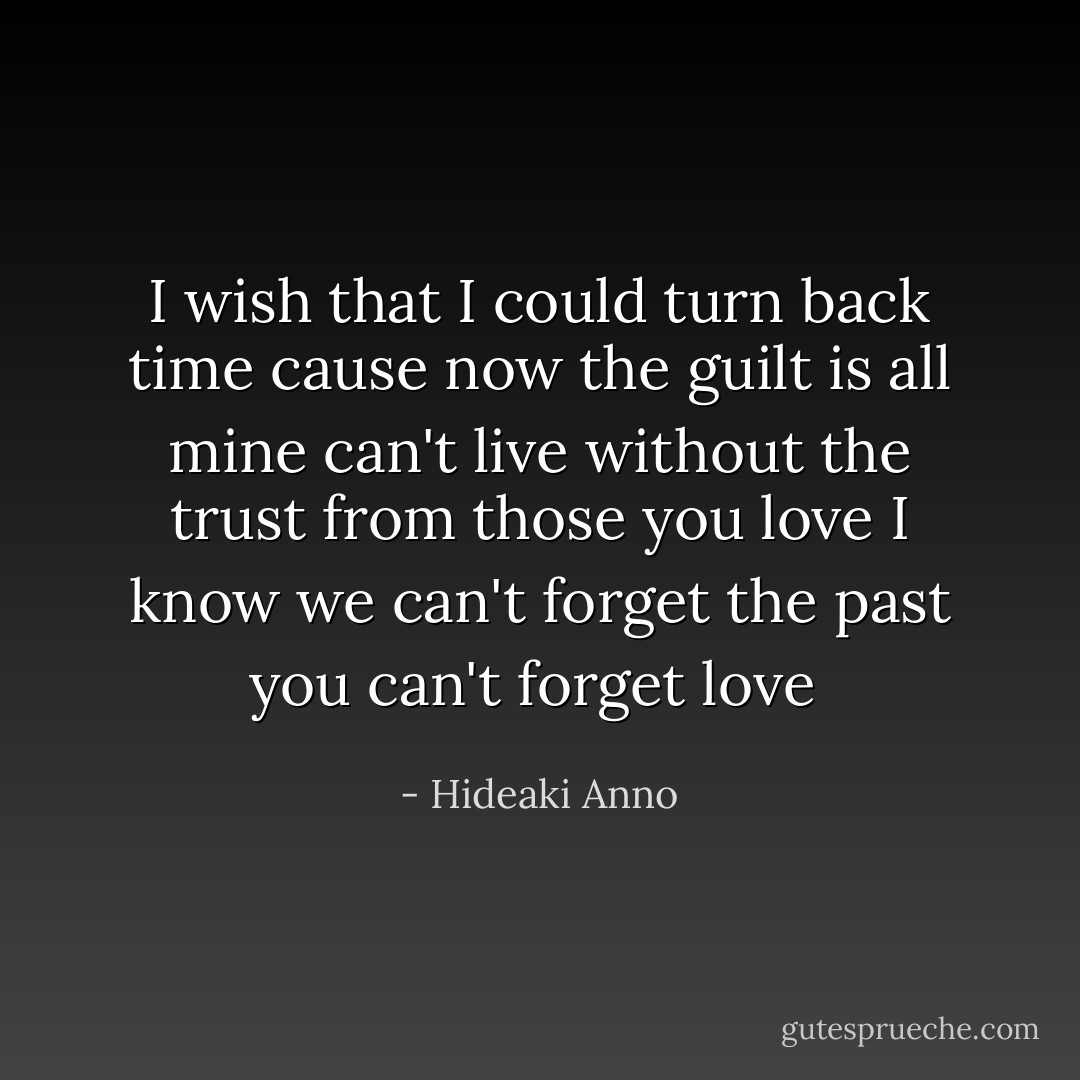 I wish that I could turn back time<br />cause now the guilt is all mine<br />can't live without<br />the trust from those you love<br />I know we can't forget the past<br />you can't forget love  - Hideaki Anno
