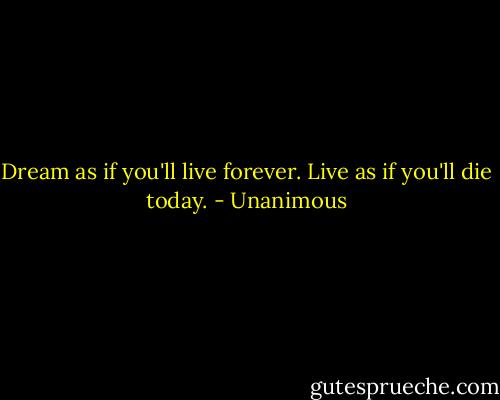 Dream as if you'll live forever. Live as if you'll die today. - Unanimous