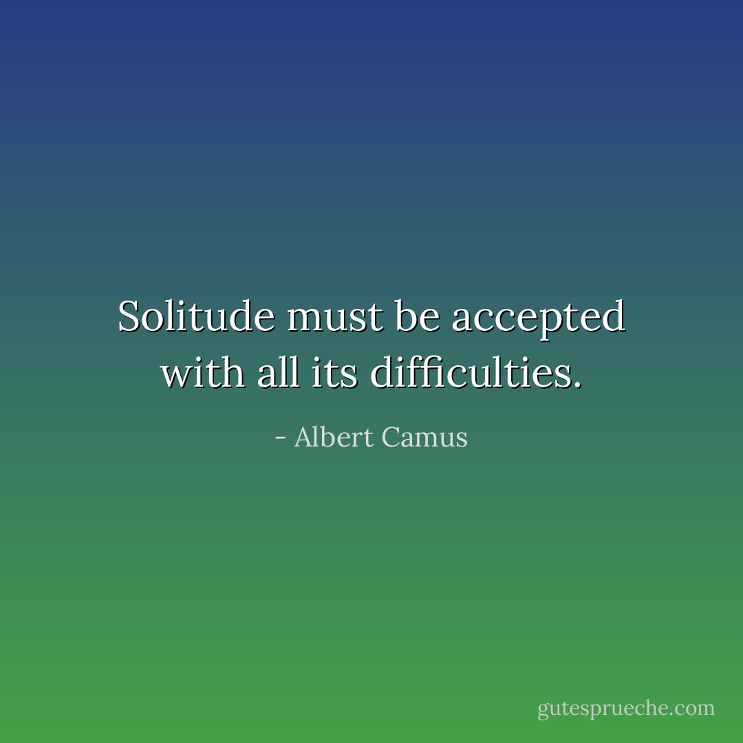 Solitude must be accepted with all its difficulties. - Albert Camus