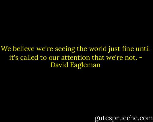 We believe we're seeing the world just fine until it's called to our attention that we're not. - David Eagleman