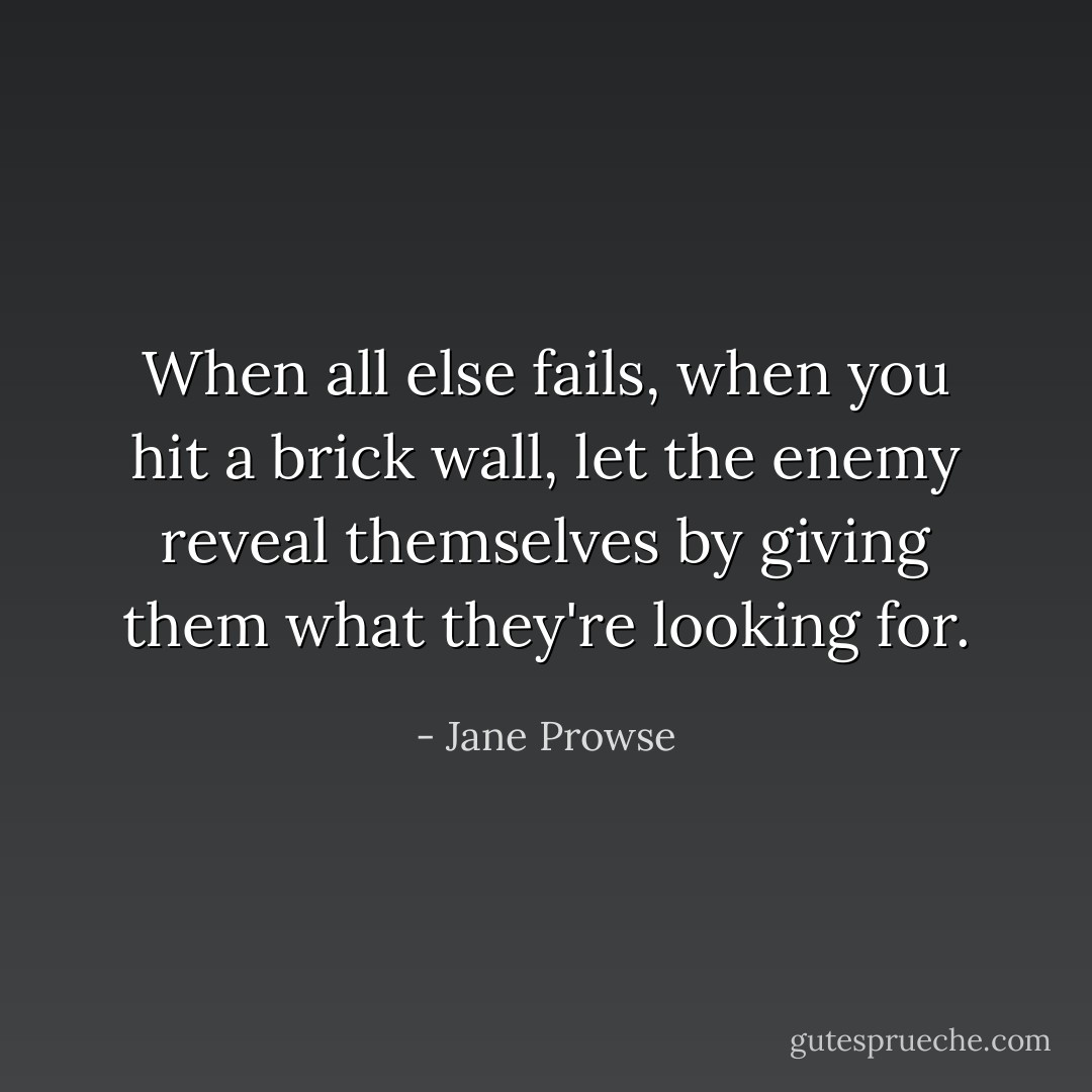 When all else fails, when you hit a brick wall, let the enemy reveal themselves by giving them what they're looking for. - Jane Prowse