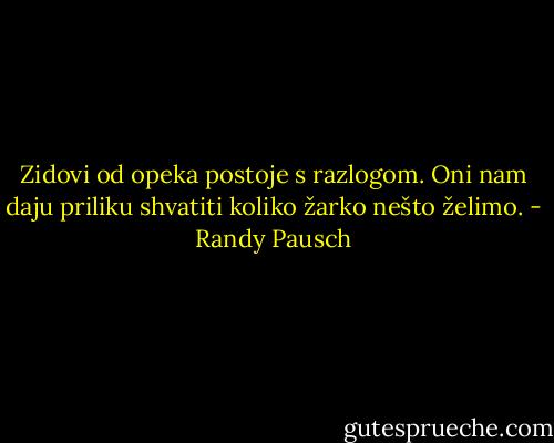 Zidovi od opeka postoje s razlogom. Oni nam daju priliku shvatiti koliko žarko nešto želimo. - Randy Pausch