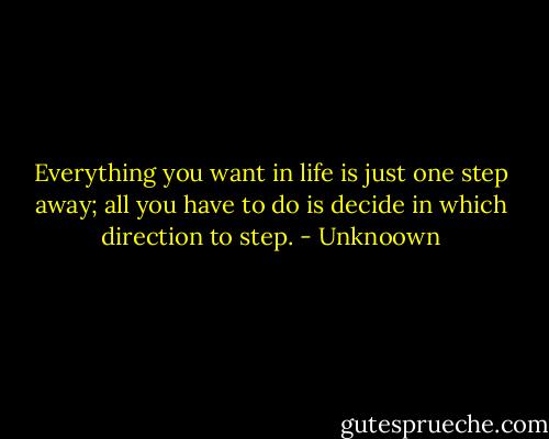 Everything you want in life is just one step away; all you have to do is decide in which direction to step. - Unknoown