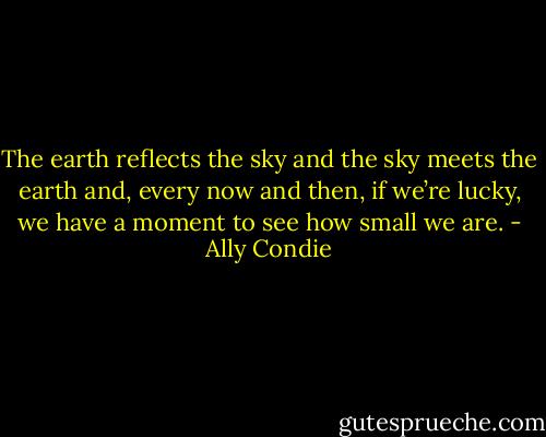 The earth reflects the sky and the sky meets the earth and, every now and then, if we’re<br />lucky, we have a moment to see how small we are. - Ally Condie