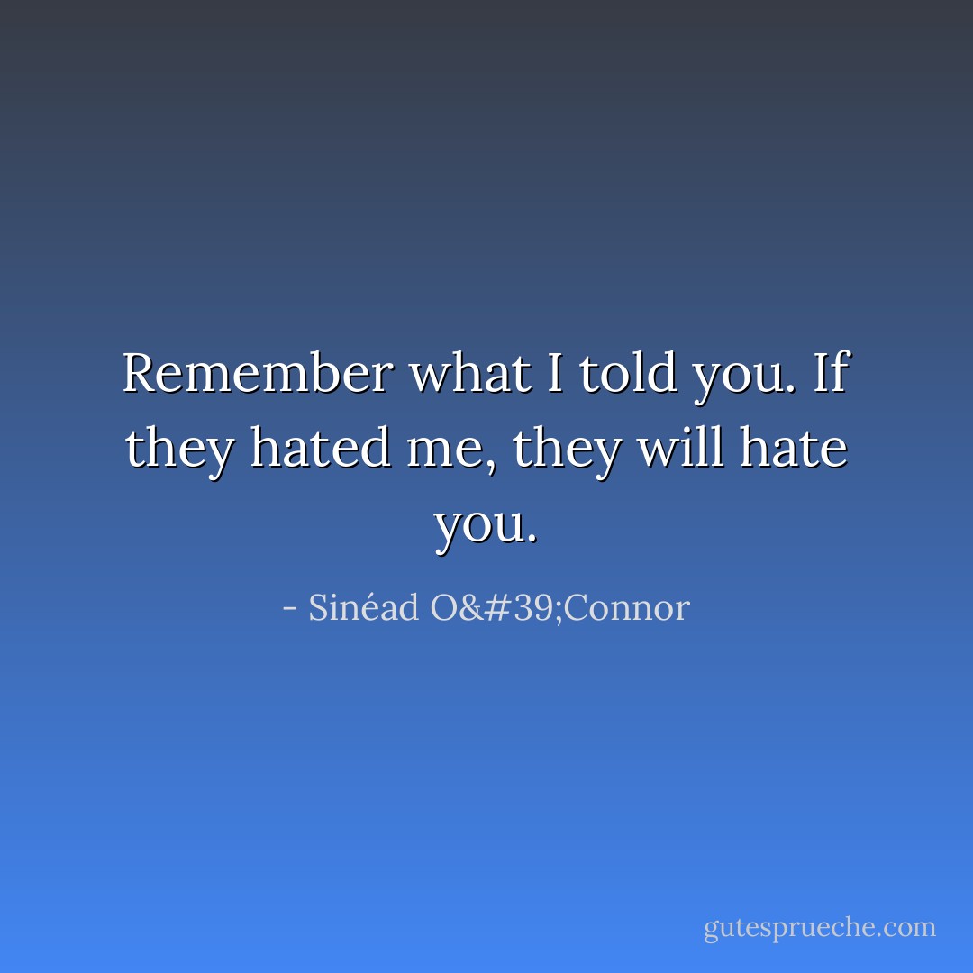 Remember what I told you. If they hated me, they will hate you. - Sinéad O'Connor