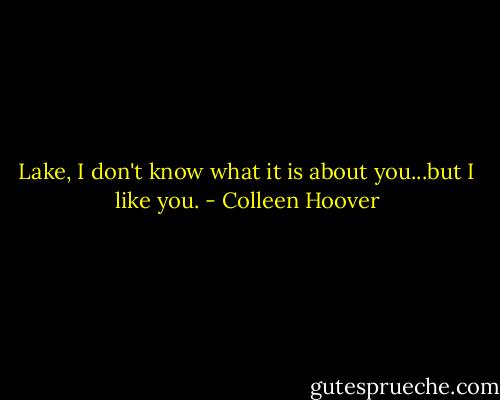 Lake, I don't know what it is about you...but I like you. - Colleen Hoover