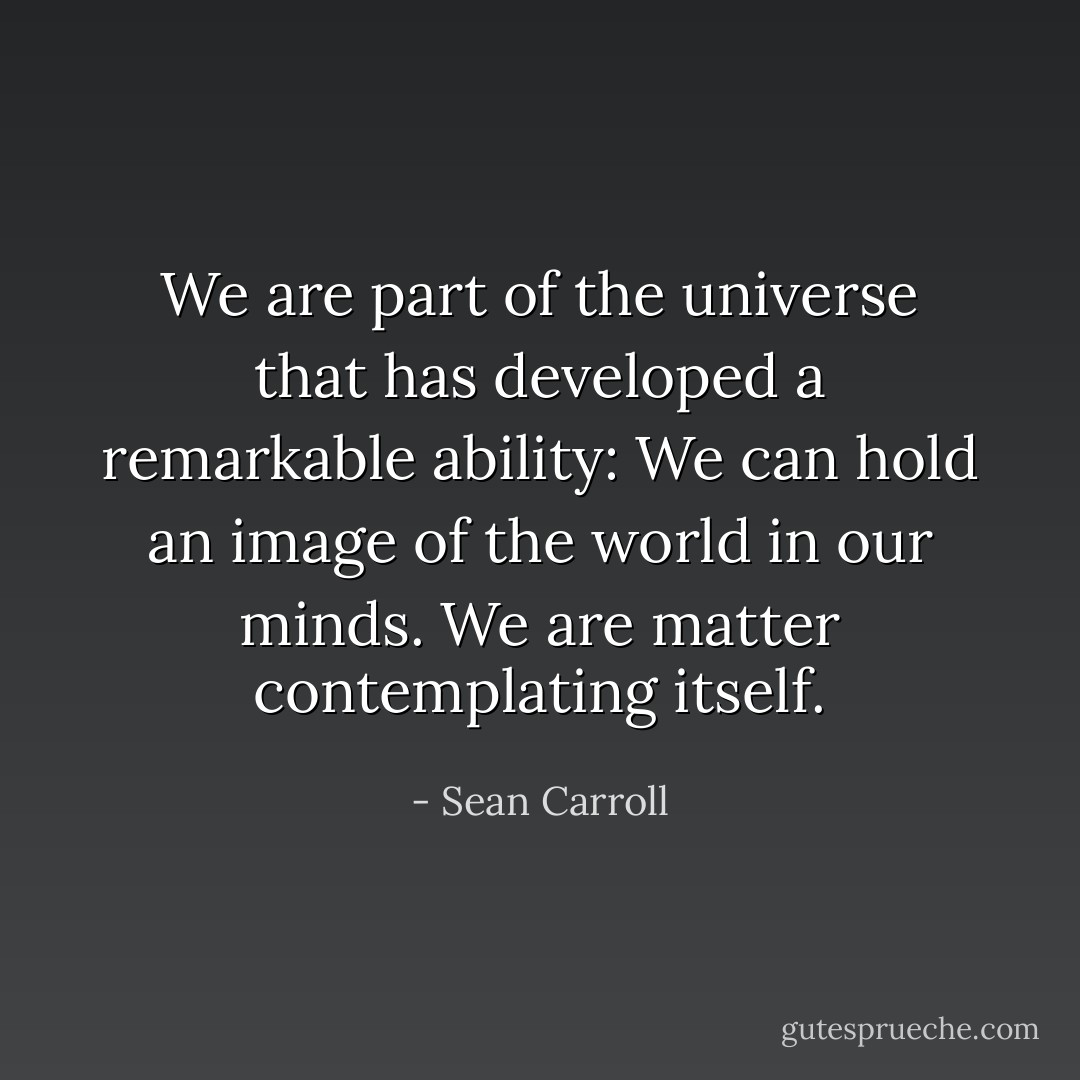 We are part of the universe that has developed a remarkable ability: We can hold an image of the world in our minds. We are matter contemplating itself. - Sean Carroll