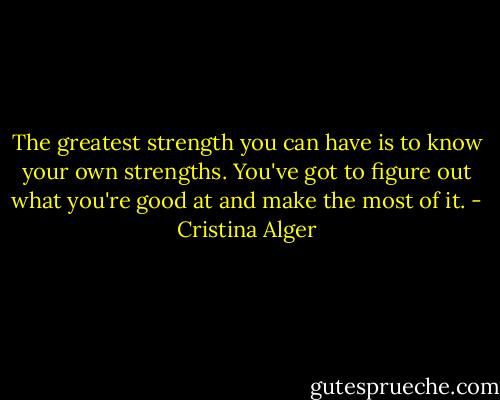 The greatest strength you can have is to know your own strengths. You've got to figure out what you're good at and make the most of it. - Cristina Alger