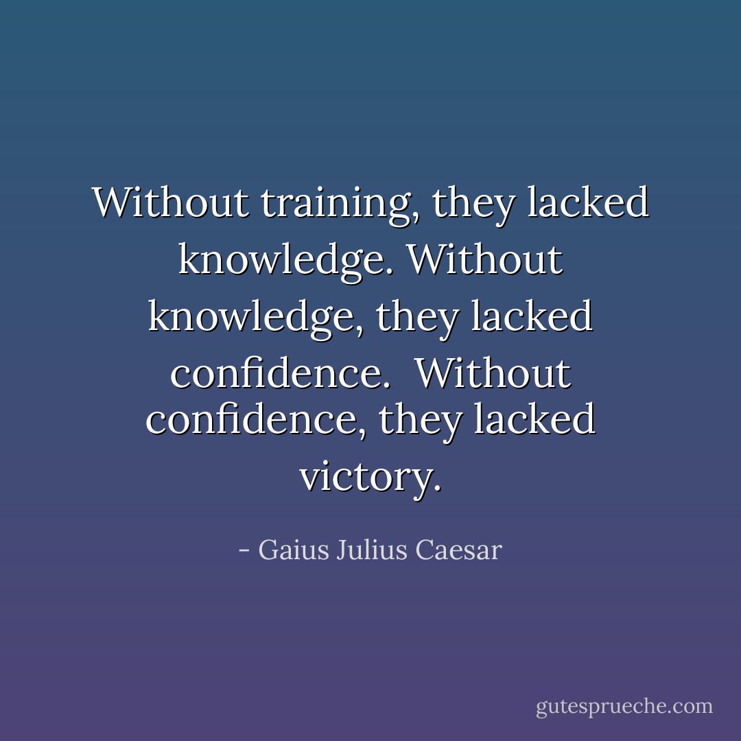 Without training, they lacked knowledge.<br />Without knowledge, they lacked confidence. <br />Without confidence, they lacked victory. - Gaius Julius Caesar