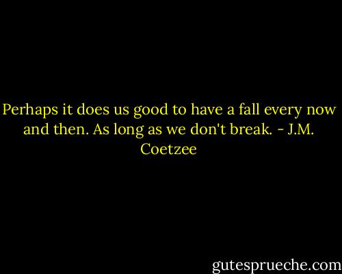 Perhaps it does us good to have a fall every now and then. As long as we don't break. - J.M. Coetzee