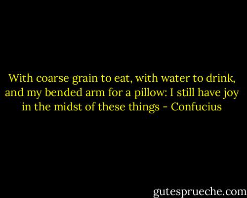 With coarse grain to eat, with water to drink, and my bended arm for a pillow: I still have joy in the midst of these things - Confucius