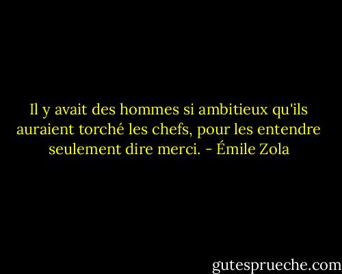 Il y avait des hommes si ambitieux qu'ils auraient torché les chefs, pour les entendre seulement dire merci. - Émile Zola