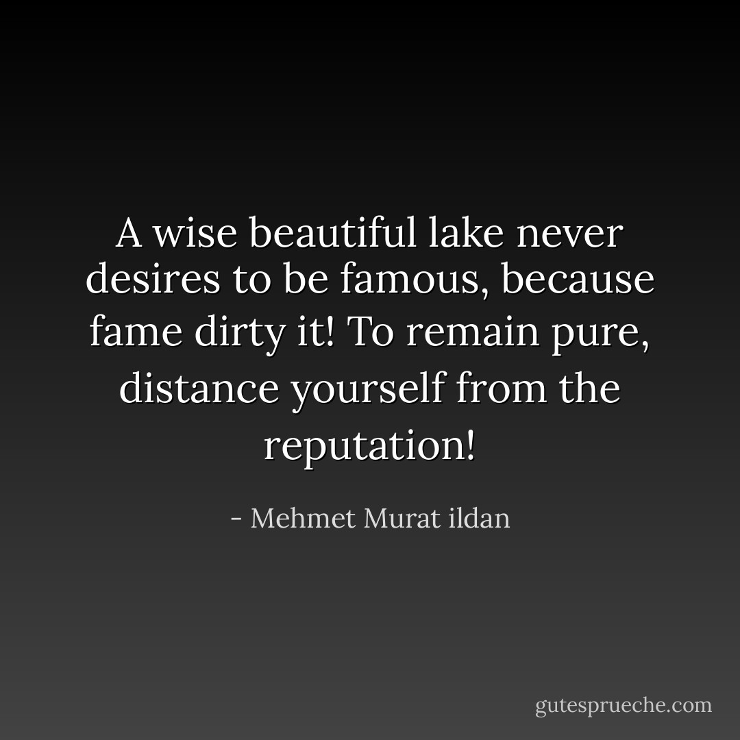 A wise beautiful lake never desires to be famous, because fame dirty it! To remain pure, distance yourself from the reputation! - Mehmet Murat ildan