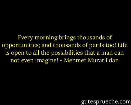 Every morning brings thousands of opportunities; and thousands of perils too! Life is open to all the possibilities that a man can not even imagine! - Mehmet Murat ildan