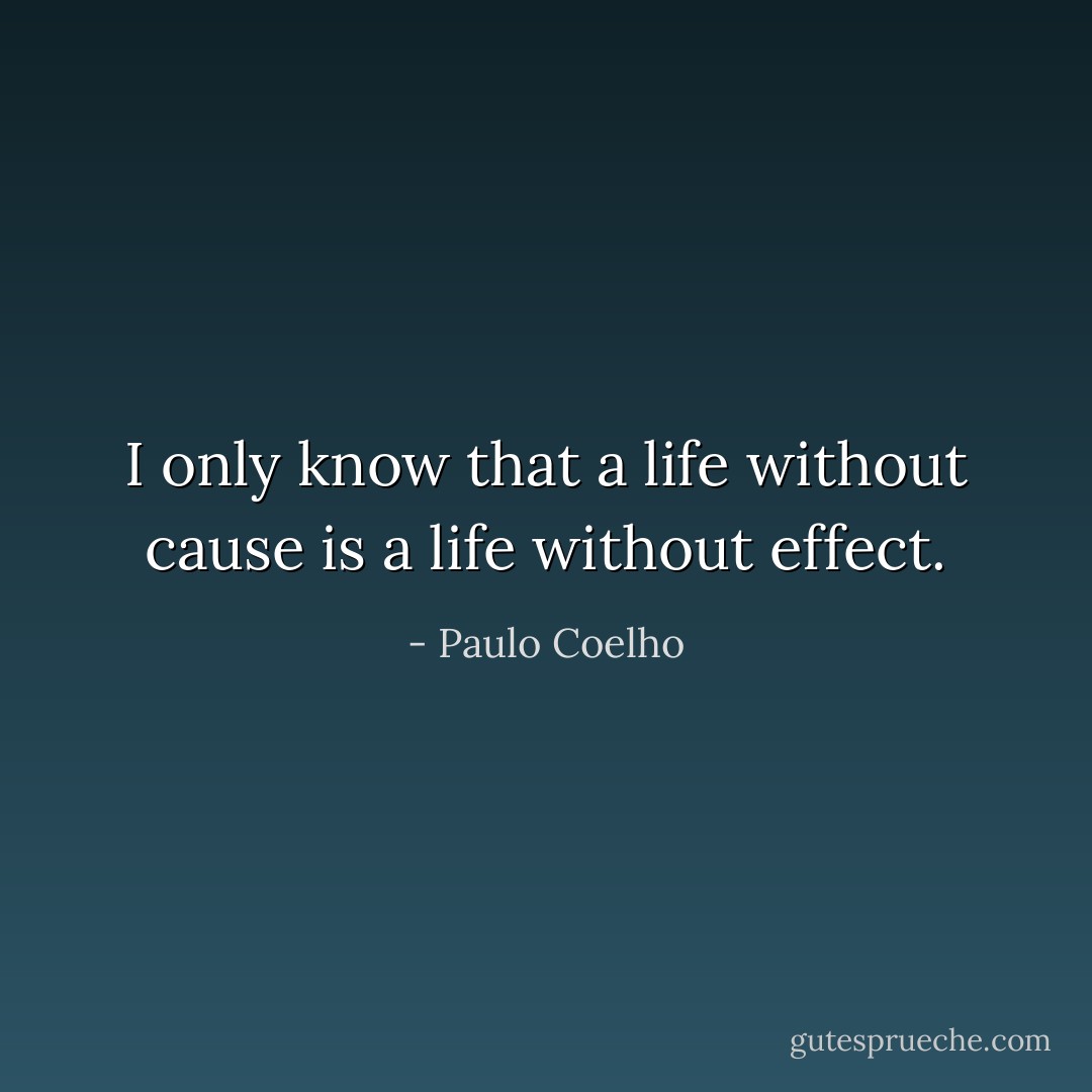 I only know that a life without cause is a life without effect. - Paulo Coelho