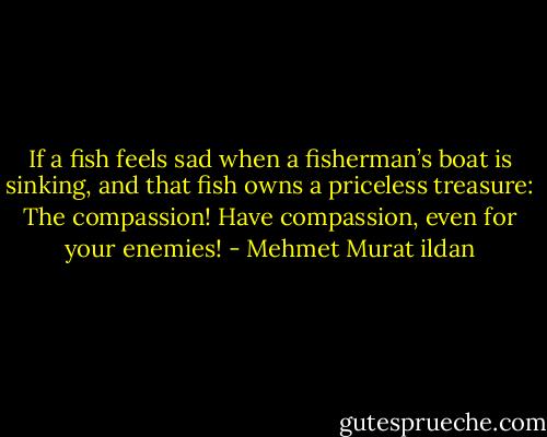 If a fish feels sad when a fisherman’s boat is sinking, and that fish owns a priceless treasure: The compassion! Have compassion, even for your enemies! - Mehmet Murat ildan