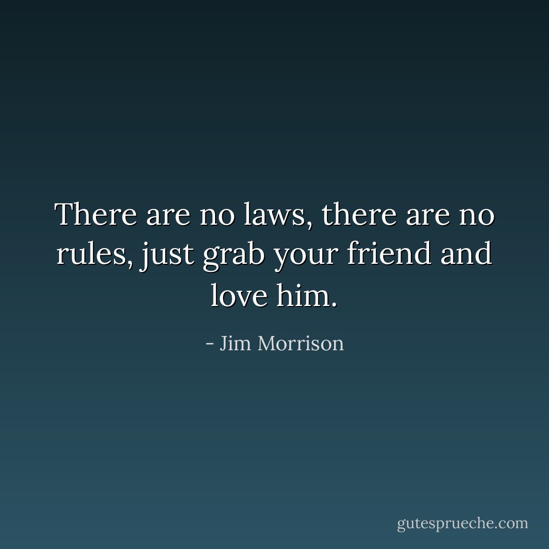 There are no laws, there are no rules, just grab your friend and love him. - Jim Morrison