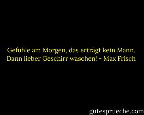 Gefühle am Morgen, das erträgt kein Mann. Dann lieber Geschirr waschen! - Max Frisch