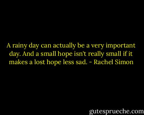 A rainy day can actually be a very important day. And a small hope isn't really small if it makes a lost hope less sad. - Rachel Simon