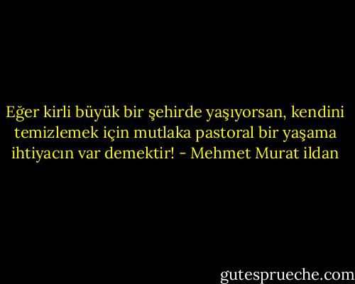 Eğer kirli büyük bir şehirde yaşıyorsan, kendini temizlemek için mutlaka pastoral bir yaşama ihtiyacın var demektir! - Mehmet Murat ildan