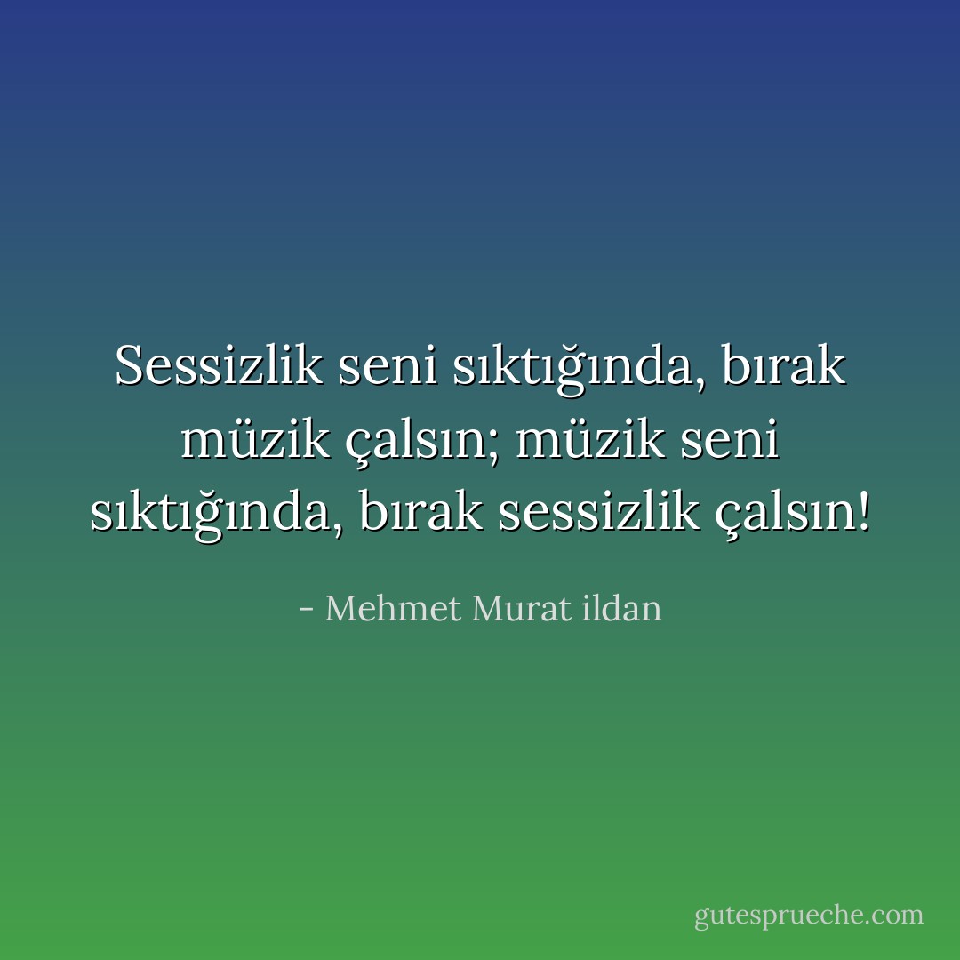 Sessizlik seni sıktığında, bırak müzik çalsın; müzik seni sıktığında, bırak sessizlik çalsın! - Mehmet Murat ildan