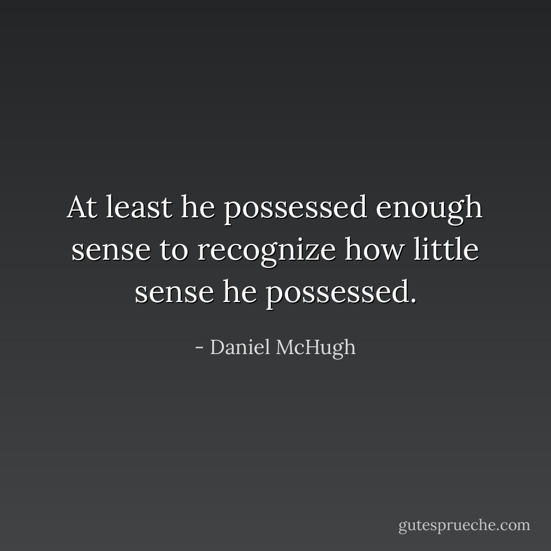 At least he possessed enough sense to recognize how little sense he possessed. - Daniel McHugh