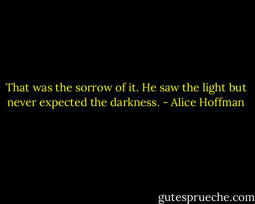 That was the sorrow of it. He saw the light but never expected the darkness. - Alice Hoffman