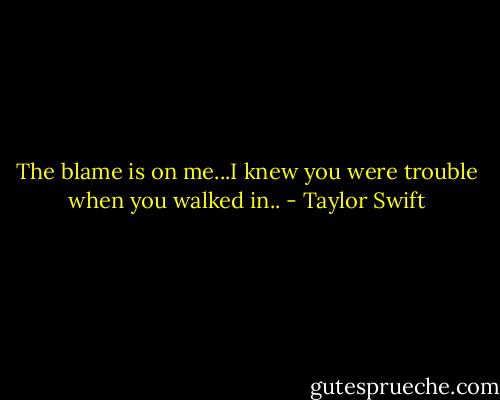 The blame is on me...I knew you were trouble when you walked in.. - Taylor Swift