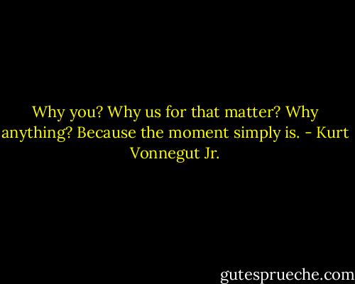 Why you? Why us for that matter? Why anything? Because the moment simply is. - Kurt Vonnegut Jr.