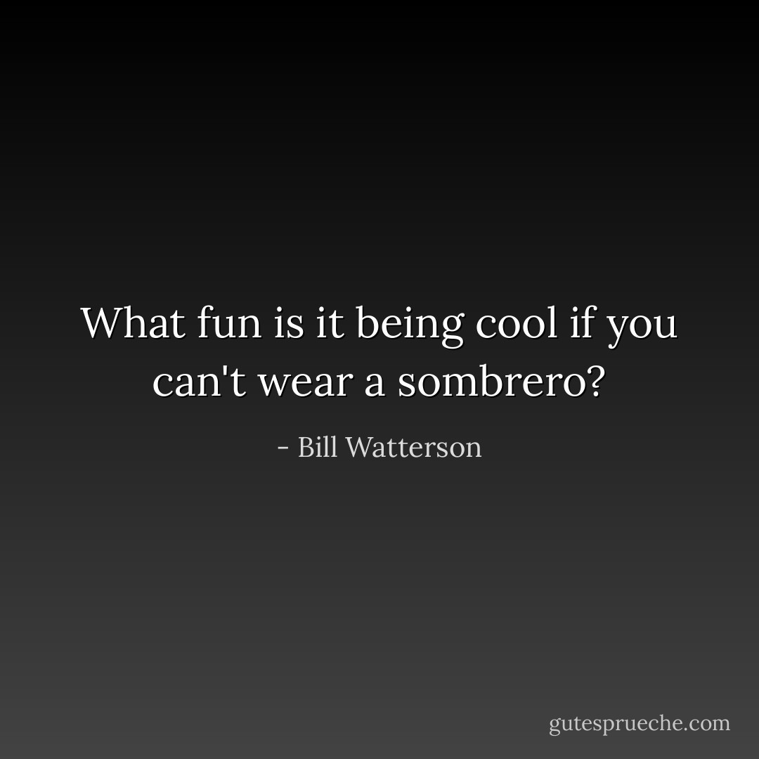 What fun is it being cool if you can't wear a sombrero? - Bill Watterson