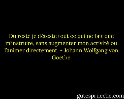 Du reste je déteste tout ce qui ne fait que m’instruire, sans augmenter mon activité ou l’animer directement. - Johann Wolfgang von Goethe