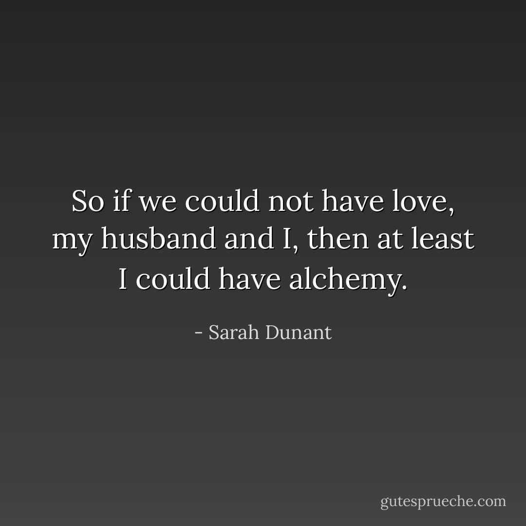 So if we could not have love, my husband and I, then at least I could have alchemy. - Sarah Dunant