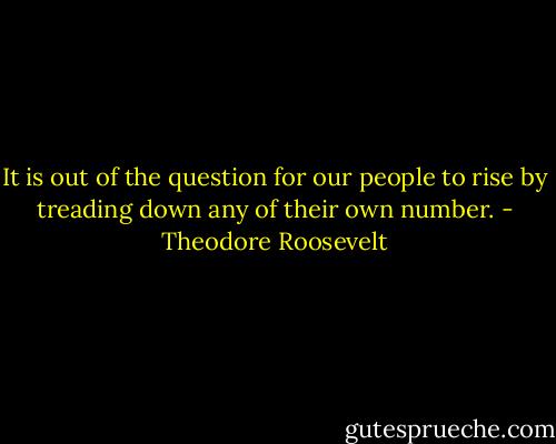 It is out of the question for our people to rise by treading down any of their own number. - Theodore Roosevelt