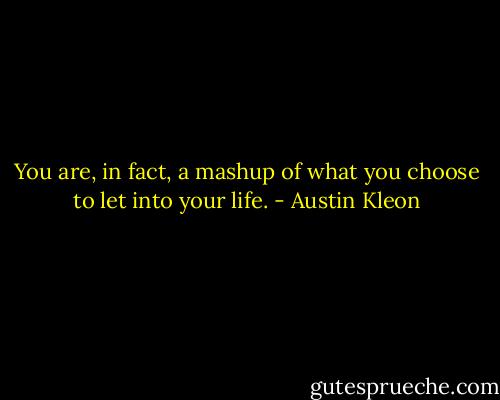 You are, in fact, a mashup of what you choose to let into your life. - Austin Kleon