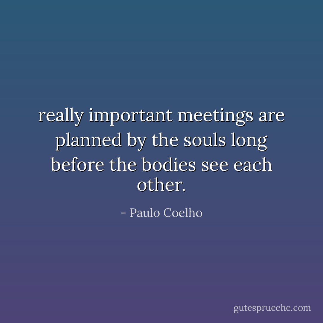 really important meetings are planned by the souls<br />long before the bodies see each other. - Paulo Coelho