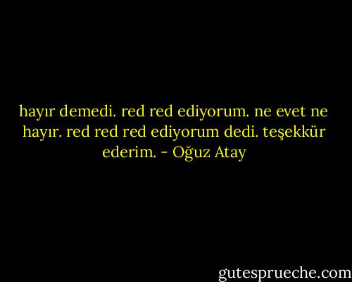 hayır demedi. red red ediyorum. ne evet ne hayır. red red red ediyorum dedi. teşekkür ederim. - Oğuz Atay