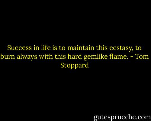 Success in life is to maintain this ecstasy, to burn always with this hard gemlike flame. - Tom Stoppard