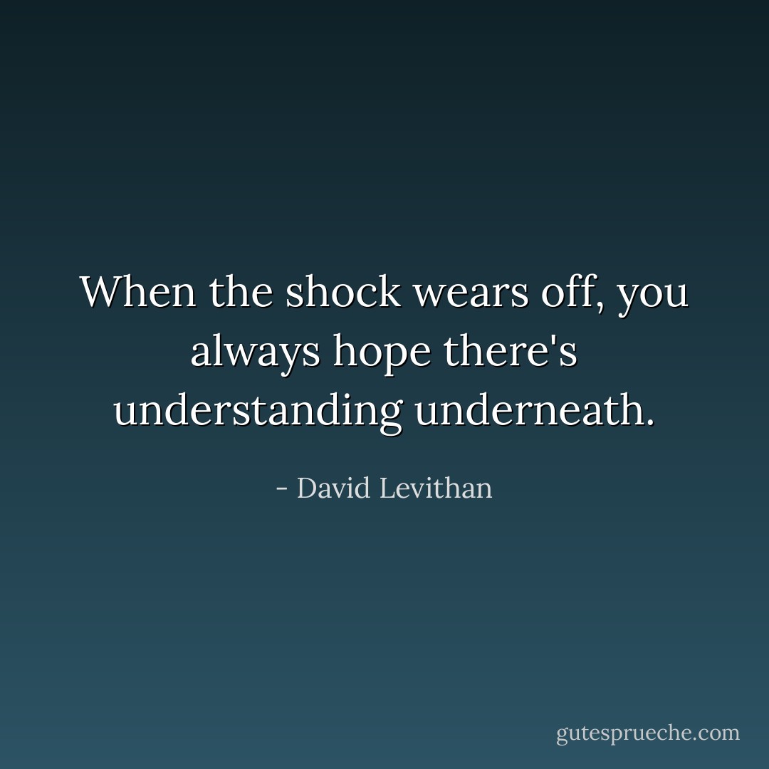 When the shock wears off, you always hope there's understanding underneath. - David Levithan