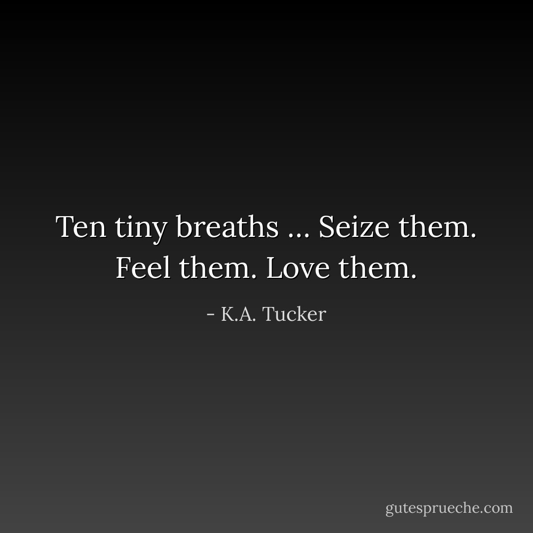 Ten tiny breaths … Seize them. Feel them. Love them. - K.A. Tucker
