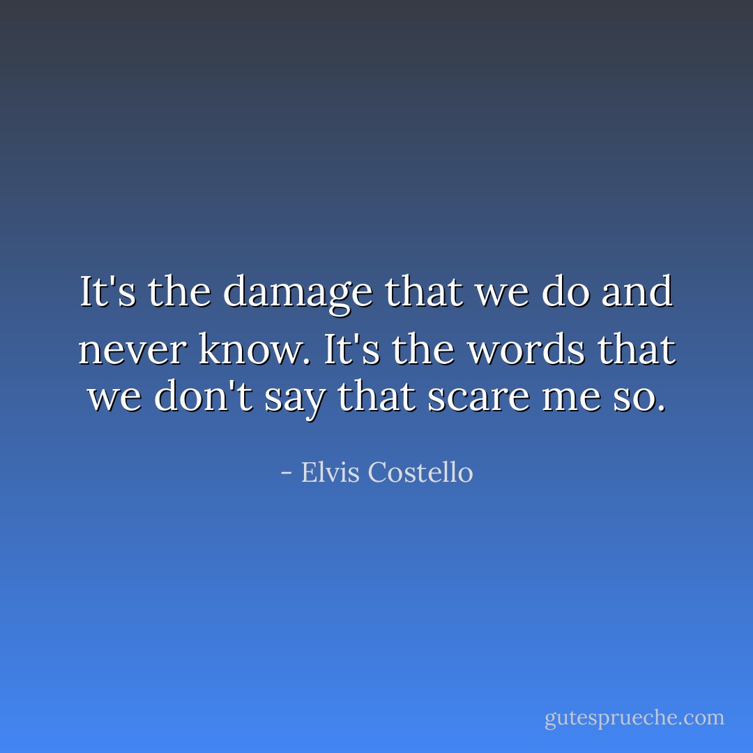 It's the damage that we do and never know. It's the words that we don't say that scare me so. - Elvis Costello