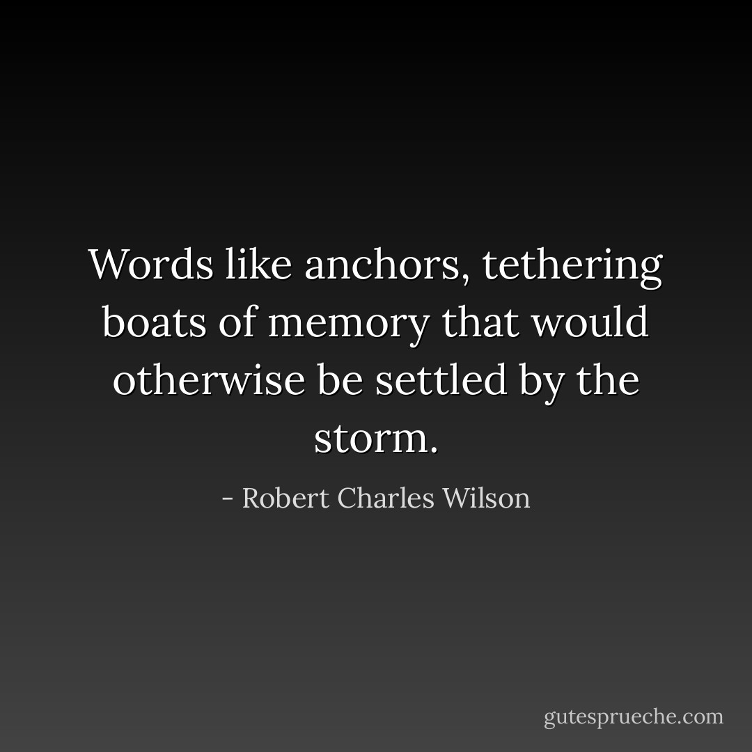 Words like anchors, tethering boats of memory that would otherwise be settled by the storm. - Robert Charles Wilson