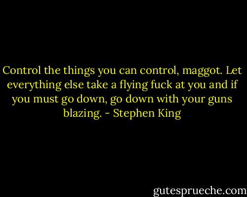 Control the things you can control, maggot. Let everything else take a flying fuck at you and if you must go down, go down with your guns blazing. - Stephen King