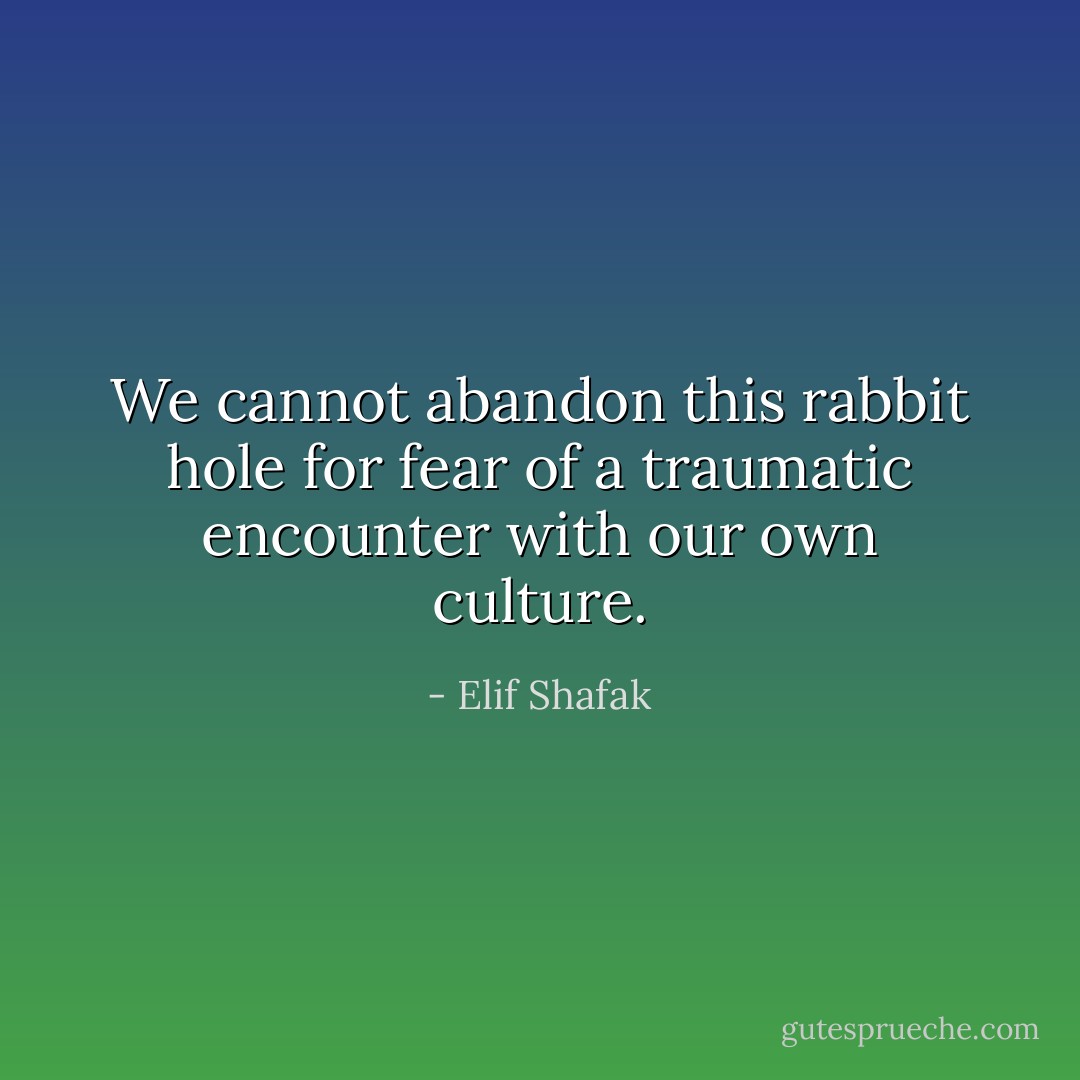 We cannot abandon this rabbit hole for fear of a traumatic encounter with our own culture. - Elif Shafak