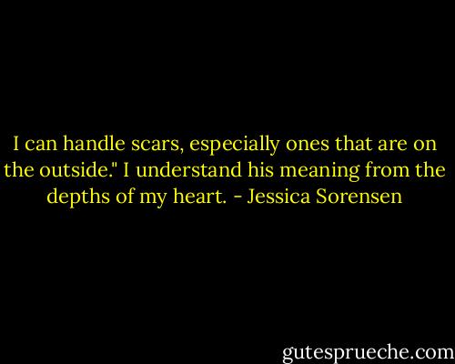 I can handle scars, especially ones that are on the outside."<br />I understand his meaning from the depths of my heart. - Jessica Sorensen