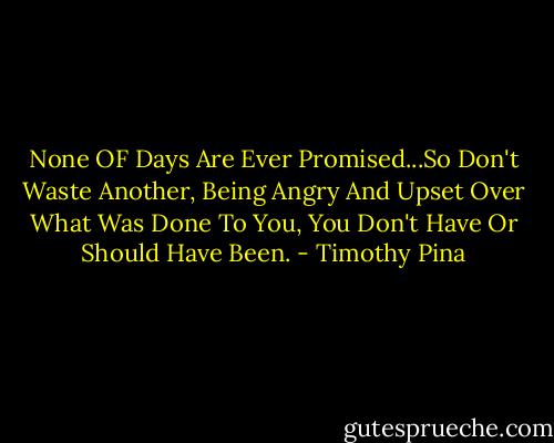 None OF Days Are Ever Promised...So Don't Waste Another, Being Angry And Upset Over What Was Done To You, You Don't Have Or Should Have Been. - Timothy Pina