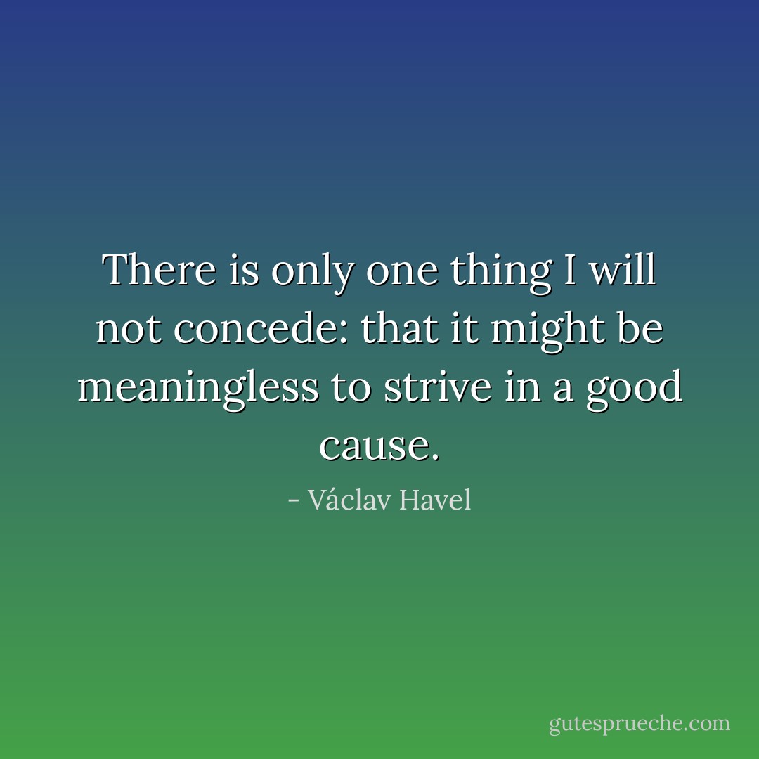 There is only one thing I will not concede: that it might be meaningless to strive in a good cause. - Václav Havel